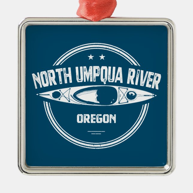 North Umpqua River Oregon Kayak Metal Tree Decoration (Front)