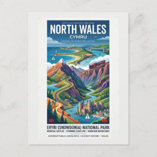North Wales Travel Poster Postcard