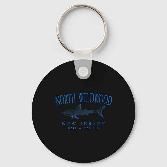 North Wildwood New Jersey Shark Fishing Arched Blu Key Ring (Front)