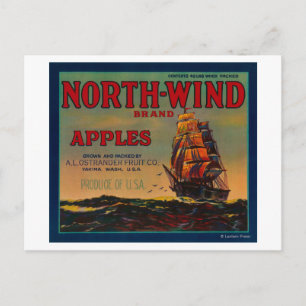 North Wind Apple Crate LabelYakima, WA Postcard