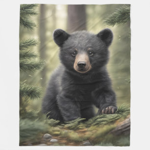 North Woods Little Black Bear Cub Fleece Blanket