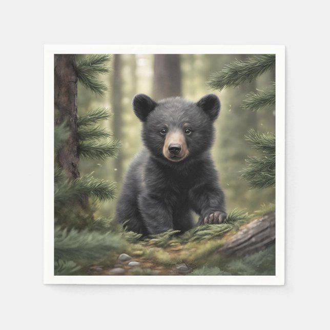 North Woods Little Black Bear Cub Paper Napkin (Front)