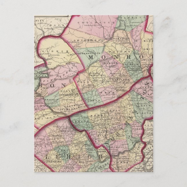 Northampton, Carbon, Monroe, Lehigh counties Postcard (Front)