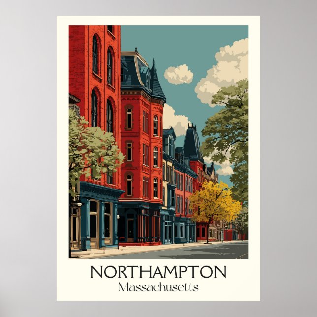 Northampton Massachusetts Vintage Fall Street Art Poster (Front)