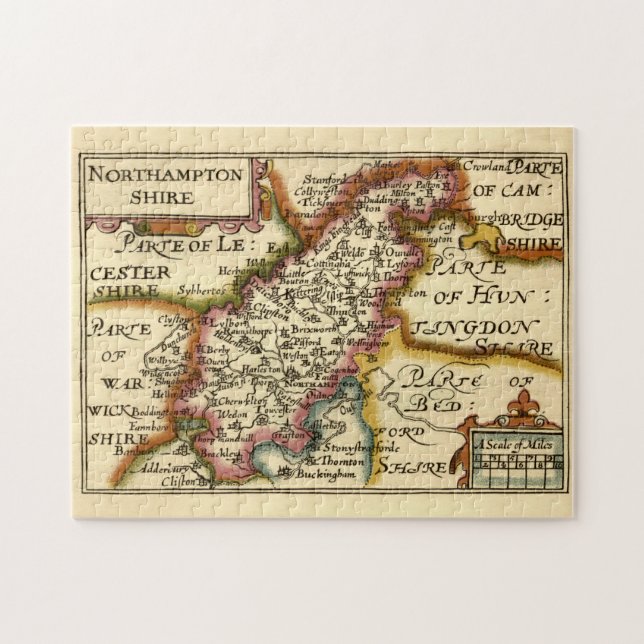 Northamptonshire County England Antiquarian Map Jigsaw Puzzle (Horizontal)