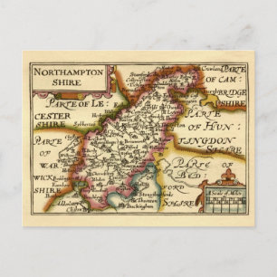Northamptonshire County England Antiquarian Map Postcard