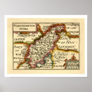Northamptonshire County England Antiquarian Map Poster
