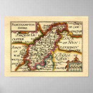 Northamptonshire County England Antiquarian Map Poster