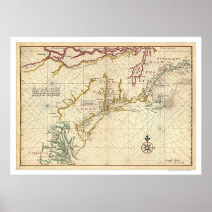 Northeast Coast USA Map 1639 Poster