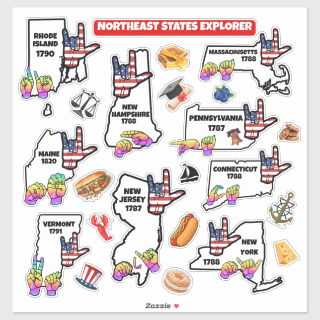 Northeast States – Learn with ASL & Fun Icons (Sheet)