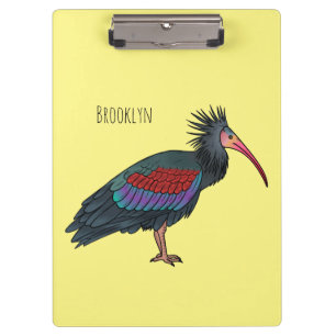 Northern bald ibis bird cartoon illustration  clipboard