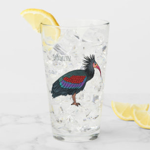Northern bald ibis bird cartoon illustration  glass