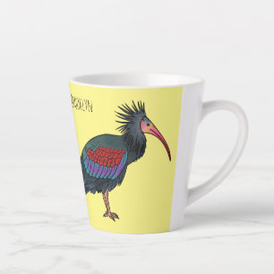 Northern bald ibis bird cartoon illustration latte mug