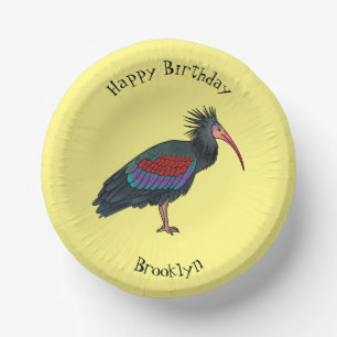 Northern bald ibis bird cartoon illustration paper plate