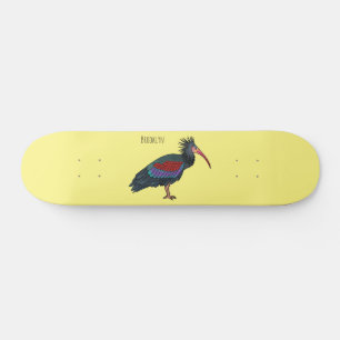 Northern bald ibis bird cartoon illustration skateboard