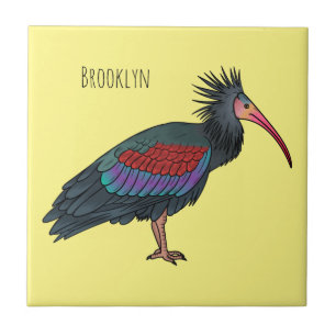 Northern bald ibis bird cartoon illustration tile