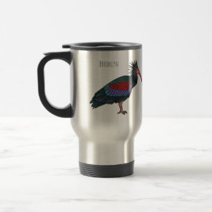 Northern bald ibis bird cartoon illustration travel mug