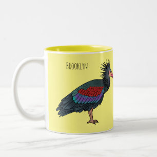 Northern bald ibis bird cartoon illustration Two-Tone coffee mug