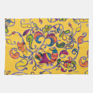 Northern Bird on Yellow Tea Towel