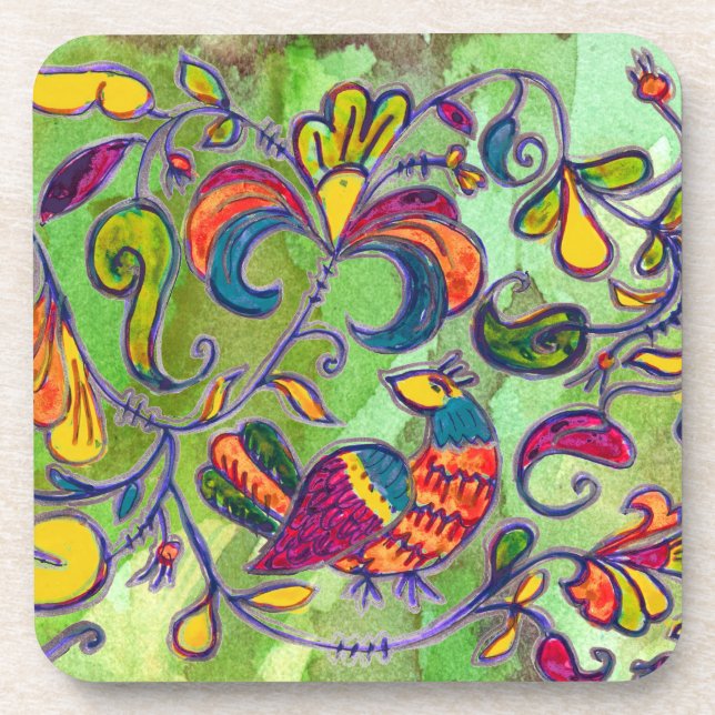 Northern Birds on grass green Coaster (Front)