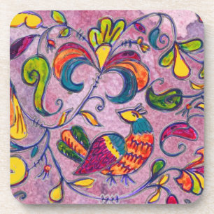 Northern Birds on pink background Coaster