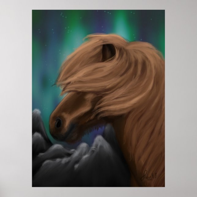 Northern Breeze: Icelandic Horse in Midnight Gust Poster (Front)