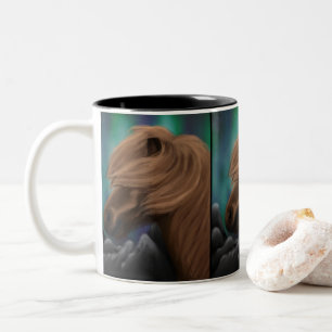 Northern Breeze: Icelandic Horse in Midnight Gust Two-Tone Coffee Mug