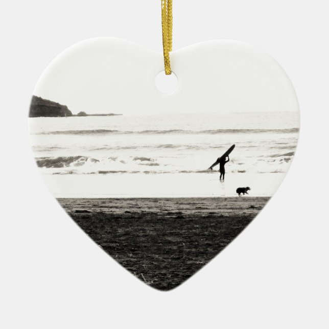 Northern California Beach Scene Ceramic Tree Decoration (Front)