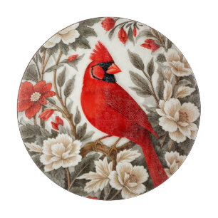 Northern Cardinal Bird Beautiful Floral Cutting Board