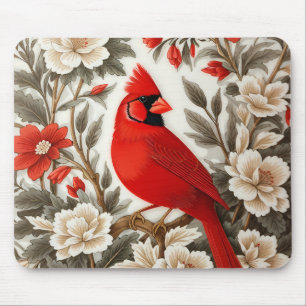 Northern Cardinal Bird Beautiful Floral Mouse Mat