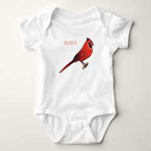 Northern cardinal bird cartoon illustration baby bodysuit