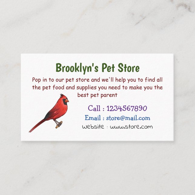Northern cardinal bird cartoon illustration  business card (Front)