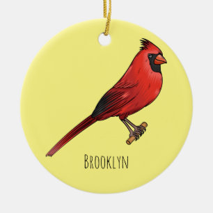 Northern cardinal bird cartoon illustration ceramic tree decoration