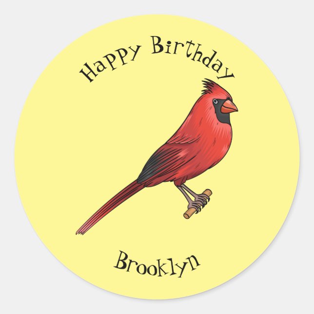 Northern cardinal bird cartoon illustration  classic round sticker (Front)