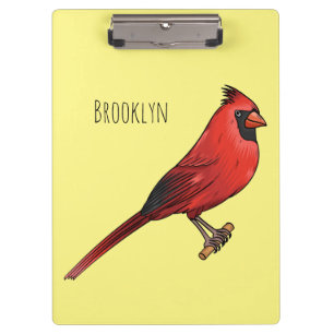 Northern cardinal bird cartoon illustration  clipboard