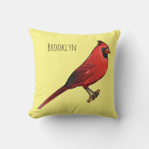 Northern cardinal bird cartoon illustration cushion