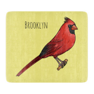 Northern cardinal bird cartoon illustration cutting board