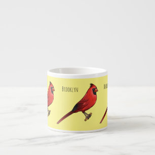 Northern cardinal bird cartoon illustration espresso cup