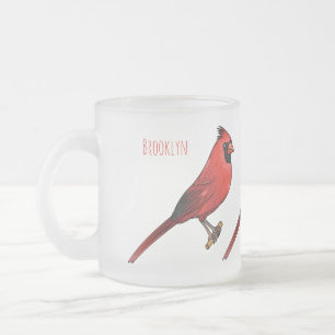 Northern cardinal bird cartoon illustration frosted glass coffee mug