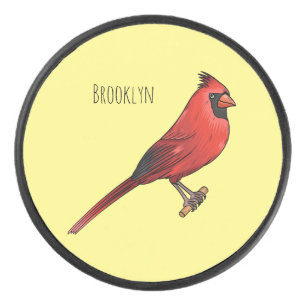 Northern cardinal bird cartoon illustration  hockey puck