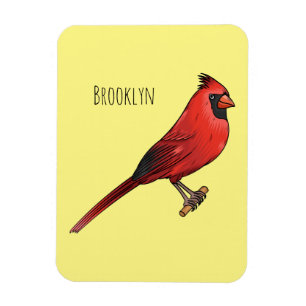 Northern cardinal bird cartoon illustration magnet