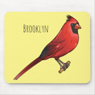 Northern cardinal bird cartoon illustration mouse mat
