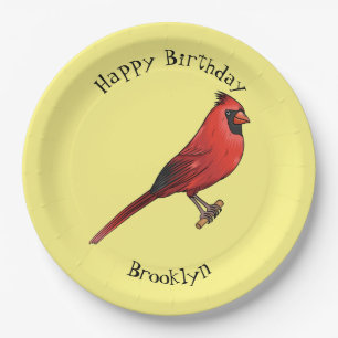 Northern cardinal bird cartoon illustration  paper plate