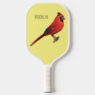 Northern cardinal bird cartoon illustration  pickleball paddle