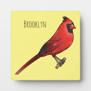 Northern cardinal bird cartoon illustration plaque