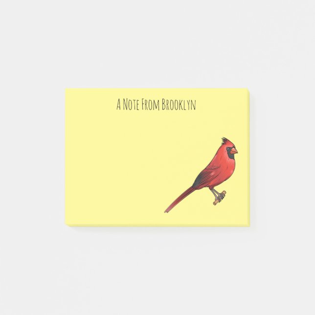 Northern cardinal bird cartoon illustration post-it notes (Front)