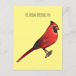 Northern cardinal bird cartoon illustration postcard