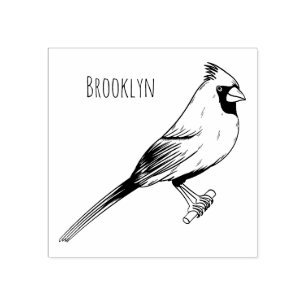Northern cardinal bird cartoon illustration rubber stamp