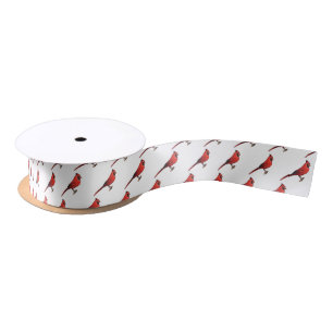 Northern cardinal bird cartoon illustration satin ribbon