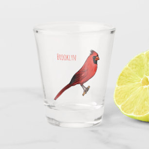 Northern cardinal bird cartoon illustration shot glass